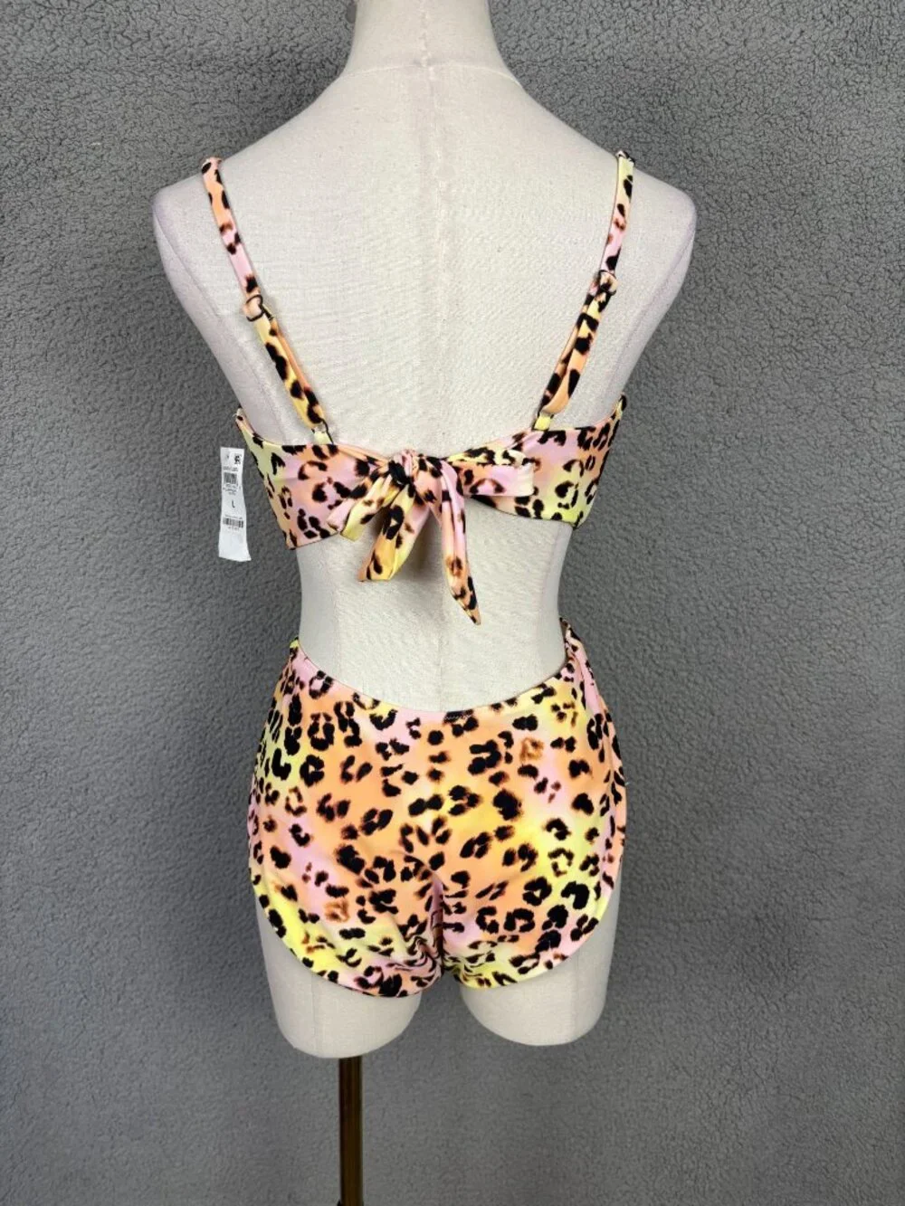 Bar III Leopard Print Monokini One-Piece Ring Detail Swimsuit Multi Size Lg NWT.